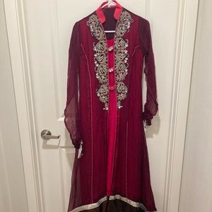Fancy Desi Indian Pakistani Shalwar Kameez pink and purple with sequins